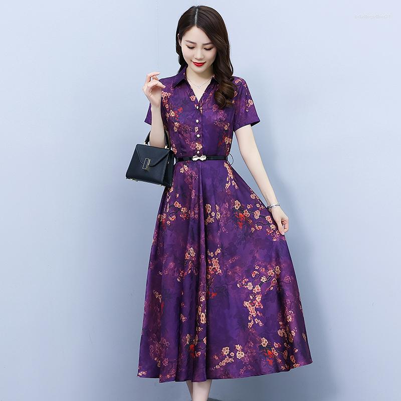 

Casual Dresses 2023 Summer Printed Dress Temperament Slimming Mid-length, Purple