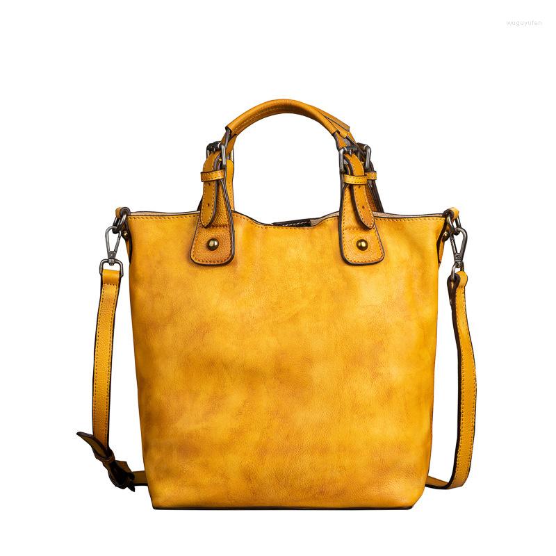 

Evening Bags Cowhide Women Handbags Retro Solid Ladies Genuine Leather Handbag Designer Luxury Yellow Hand Bag Woman, Retro brown