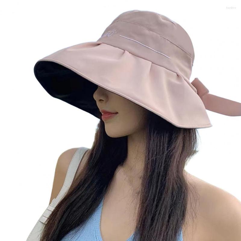 

Wide Brim Hats Casual Bucket Hat With Bow Sunshade Foldable Summer Fishing Beach Outdoor Accessory, Black