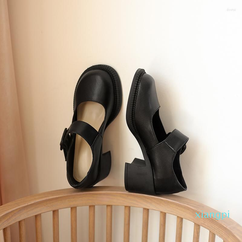 

Dress Shoes 2023 Mary Janes Women Natural Genuine Leather Platform High Heels Buckle, Black