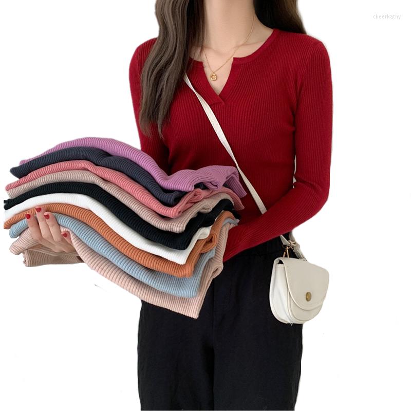 

Women's Sweaters Spring Autumn Women Sweater V-neck Solid Slim Fit Knitted Pullovers Office Lady Basic Bottoming Knitting Tops All-Match, Black