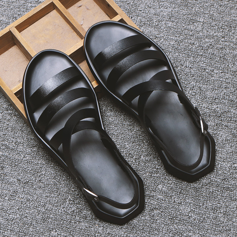 

Sandals Summer Beach Sandals Mens Shoes Casual Soft Leather Men Sandals Flat Holiday Beach Sandals Male Black White Shoes N039 230420