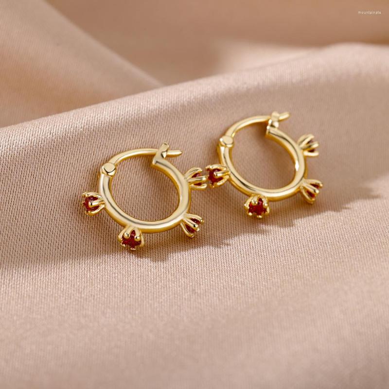 

Hoop Earrings Red Blue Purple Zircon For Women Gold Color Stainless Steel Female Round Earring Fashion Wedding Ear Jewelry 2023