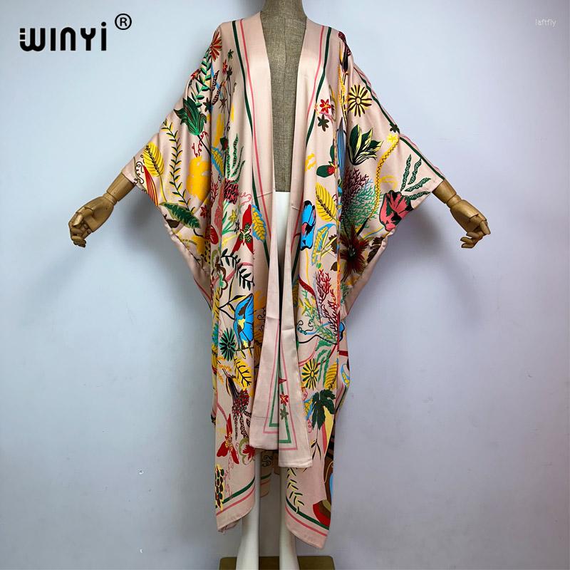 

Women's Swimwear WINYI Women Bohemian Print Bikini Cover-ups Elegant Casual Dress African Kaftan Long Sleeve Maxi Summer Kimono