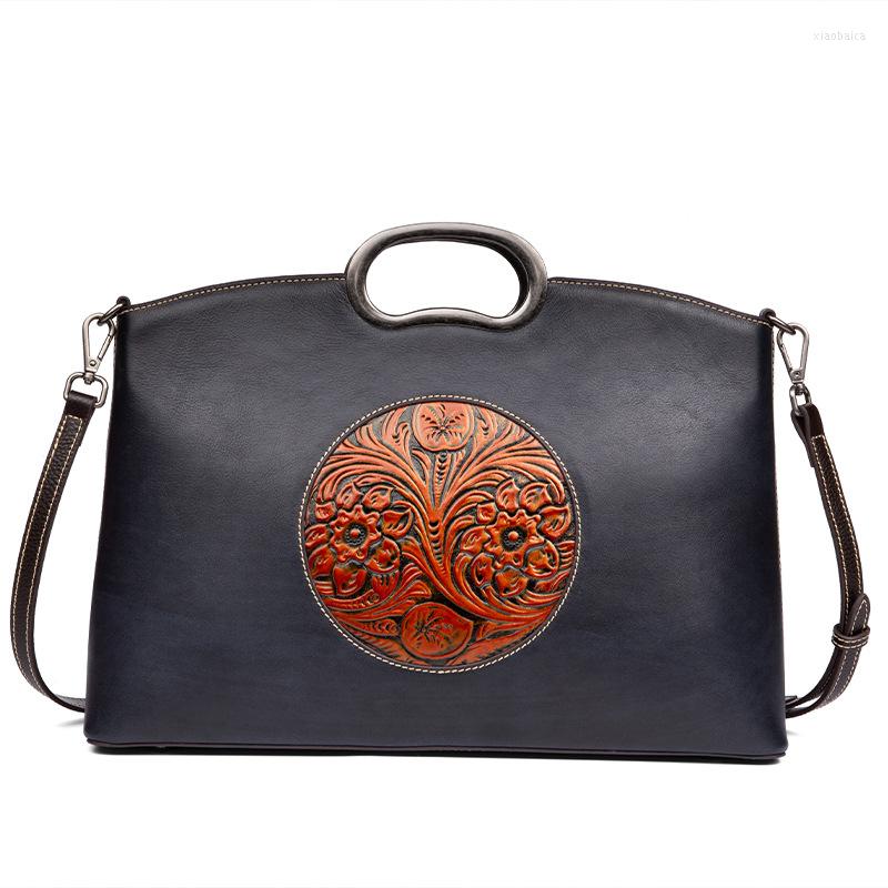 

Evening Bags Women Messenger Bag Shoulder Crossbody Fashion Flower Pattern Handbag Large Capacity Genuine Leather Lady Party, Dark grey