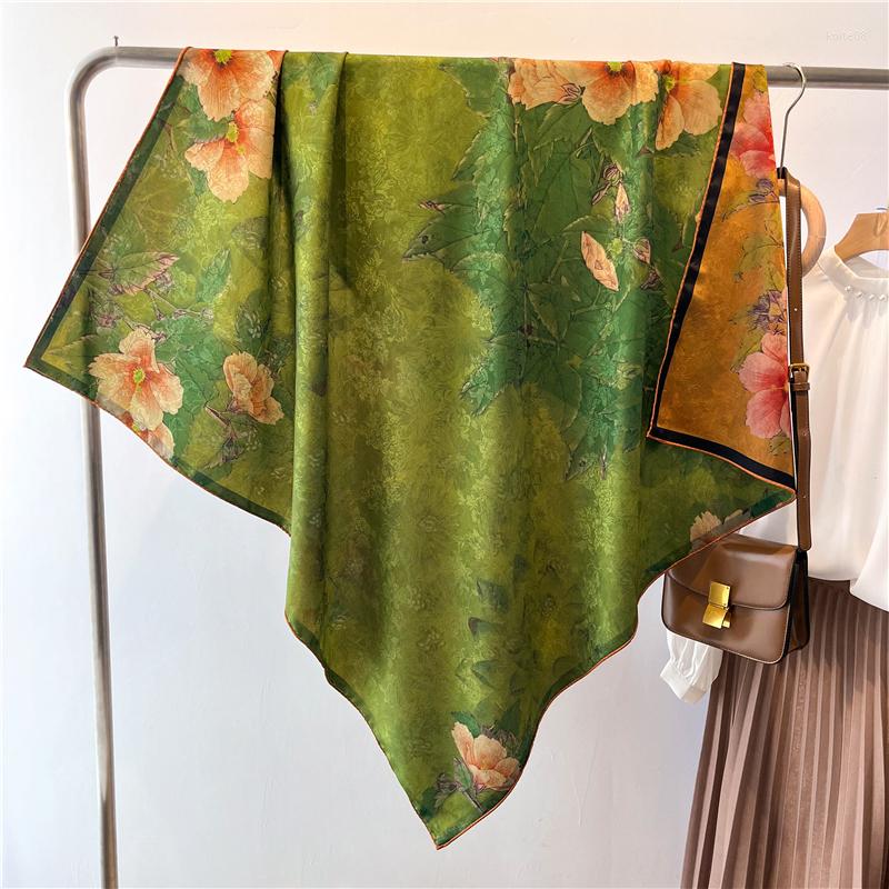 

Scarves Luxury Double-side Print Silk Square Scarf Women Design Large Shawl Hijab Headband Neckerchief Female Stoles Head Wraps Bandana