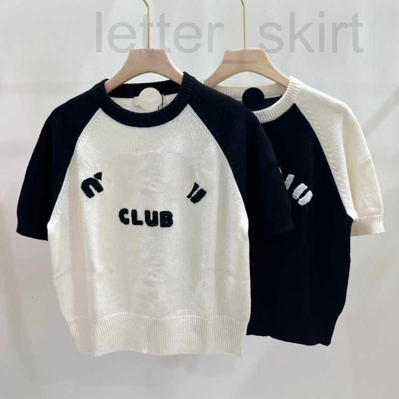 

Women' Knits & Tees designer Knitted Round Neck Black and White Color Block Letter Short Sleeve Sweet Girl Style Top New Summer 2023 WA0F