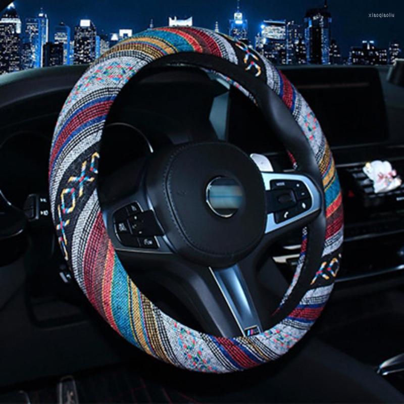 

Steering Wheel Covers Cover Ethnic Style Old Coarse Linen Car Personality Trend Handle