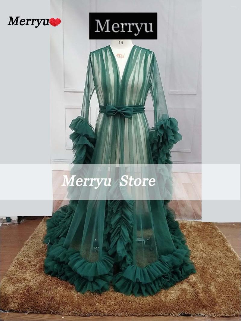 

Party Dresses Ruffles Green Evening V Neck Long Sleeves Sexy Pography Tulle Pregnancy Dress 2023 Merryu Bow Gown, Burgundy