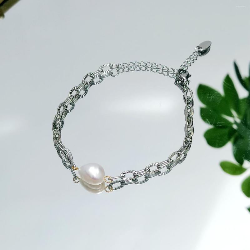 

Charm Bracelets Lii Ji Trendy Pearl Bracelet Titanium Steel 18K Gold Plated 16-21cm Freshwater Women Jewelry