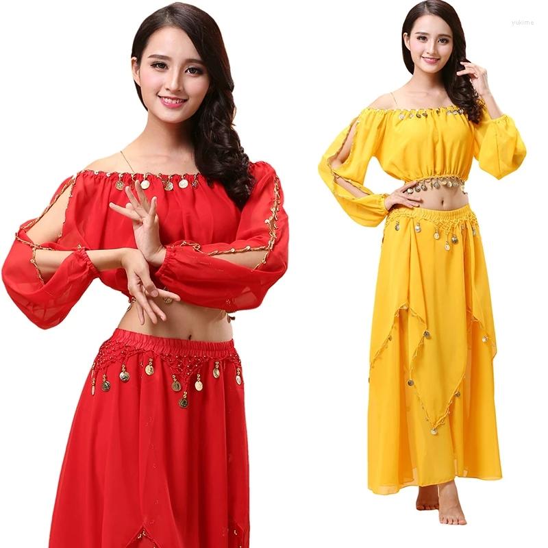 

Stage Wear Belly Dance Clothes Bollywood Skirt Dancing Costume Set Sari Bellydance Suit Women Chiffon Top, Only top white