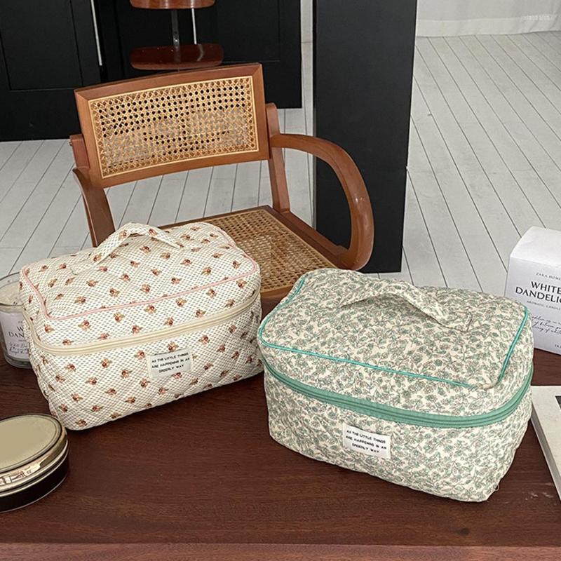

Cosmetic Bags Cotton Quilted Portable Travel Makeup Organizer Case Totes Women Toiletry Storage Handbags Ladies Girls Purse, Yellow peony