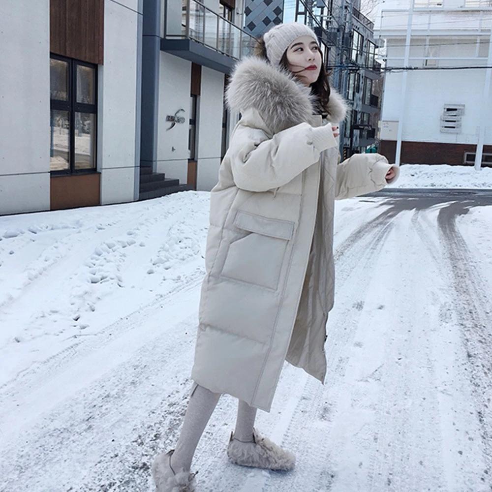 

Leather 2022 Women Double Sided Down Long Jacket Winter Turtleneck Coat Warm Parkas Snow Outwear Oversized Long Winter Jacket, Beige