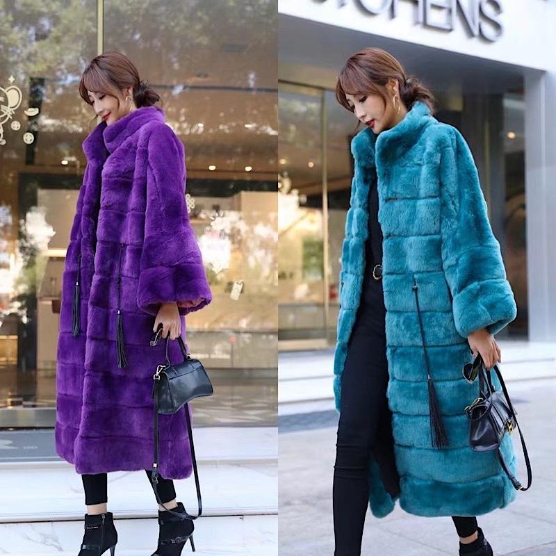 

Fur 2021 New Luxury Rex Rabbit Hai Fur Hooded Coats Women Winter Warm Outerwear High Quality Genuine Fur Thick Fur Coat, Turquoise