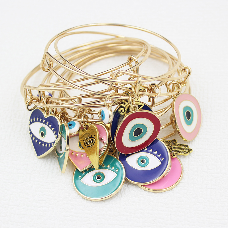

Wholesale Evil Eye Bracelet Hamsa Hand Charm Bracelets Hand of Protection Bangle for Her Women Mother Day Jewelry Gifts