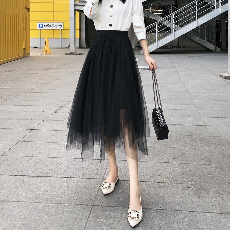 

Skirts Woman Gauze Female High-waisted Pleated Skirt Irregular Spring Summer, Gray