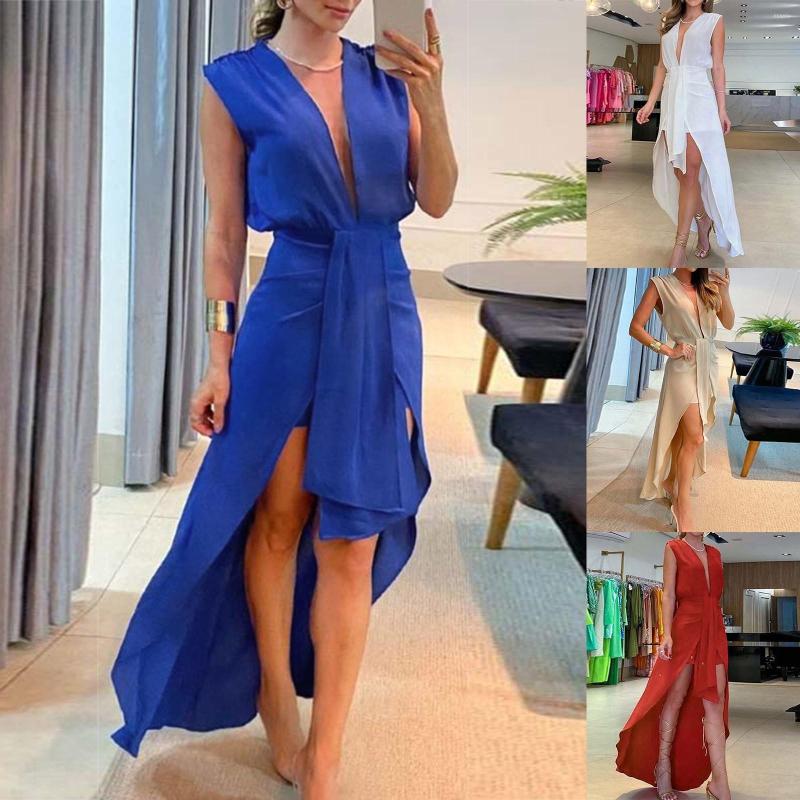 

Casual Dresses Women's Sleeveless V Neck Solid Irregular Tuxedo Dress Halter Swing Women Long Sleeve Denim, Blue