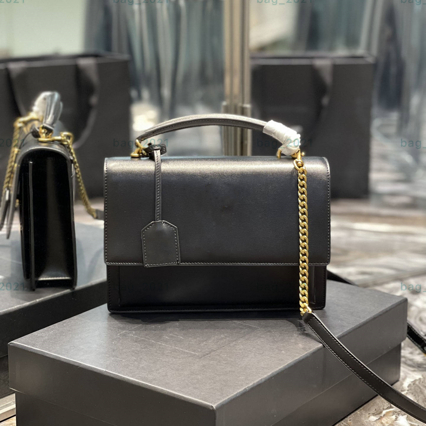 

Luxury Designer zuolan sunset bag Classic latest color women Shoulder bags chain handbag Toothpick pattern leather womens Cross body handbags 442906, Black-silver