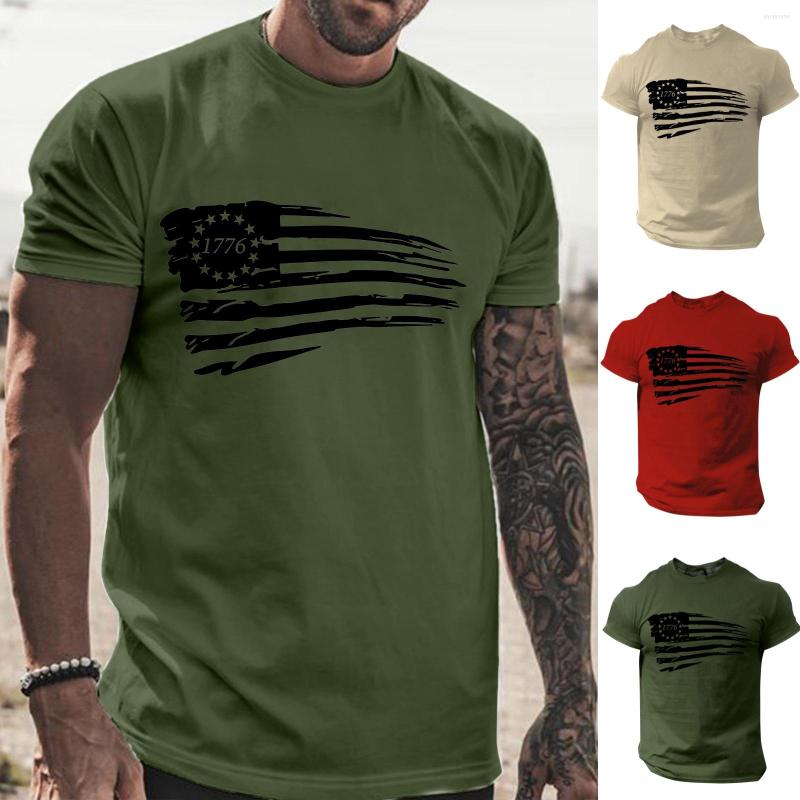 

Men's T Shirts Male Spring And Summer Independence Day Celebration Casual Vintage Distressed Partial Print Shirt Round Neck Short Sleeve Top, Ag