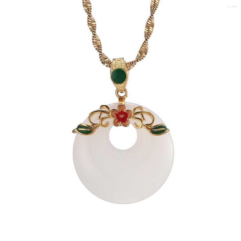

Pendant Necklaces Round Flower Green White Jade Natural Stone For Women Girls Fashion Jewelry