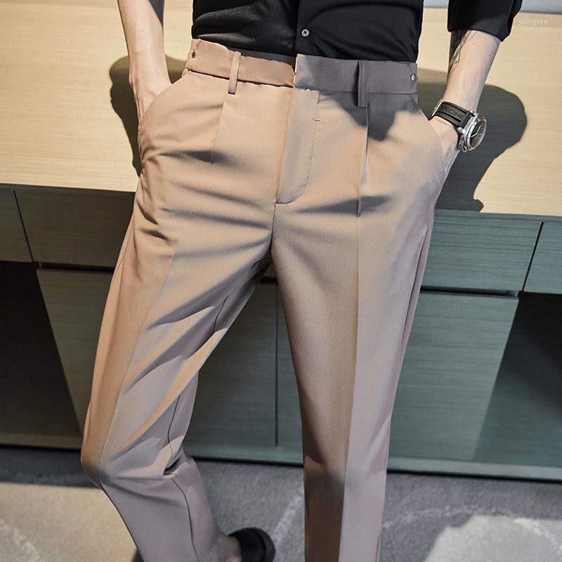 

Men's Suits 2023 Summer Thin Nine-point Suit Pants Men's Korean Version Ice Silk Business Casual Slim Fit Trousers, Khaki