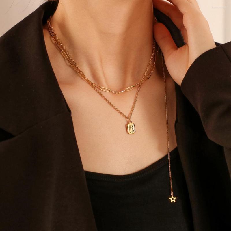 

Pendant Necklaces 316L Stainless Steel Fine Upscale Jewelry Multilayer Queen Avatar Unique Design Charms Star Pendants Chain For Women