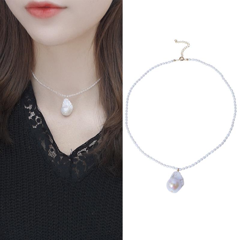 

Choker Chokers Retro Style Baroque Shape Pearl Pendant Female Freshwater Small Size Bead Necklace