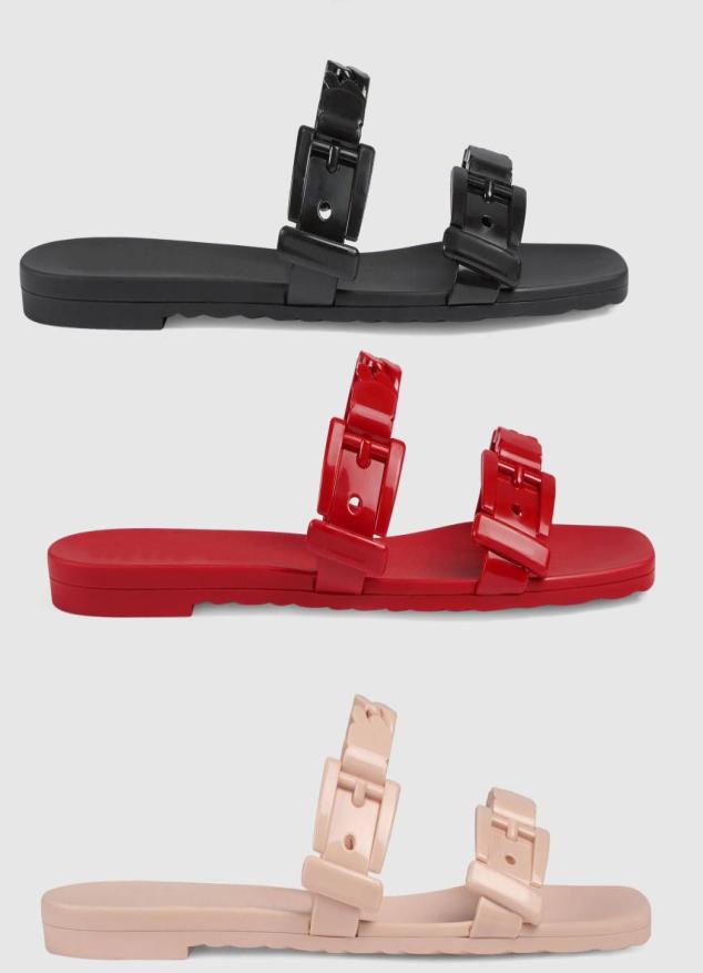 

2021 new arrive womens fashion jell flat slippers Chain strap Slide Sandals black red size euro 35412062431, Grey