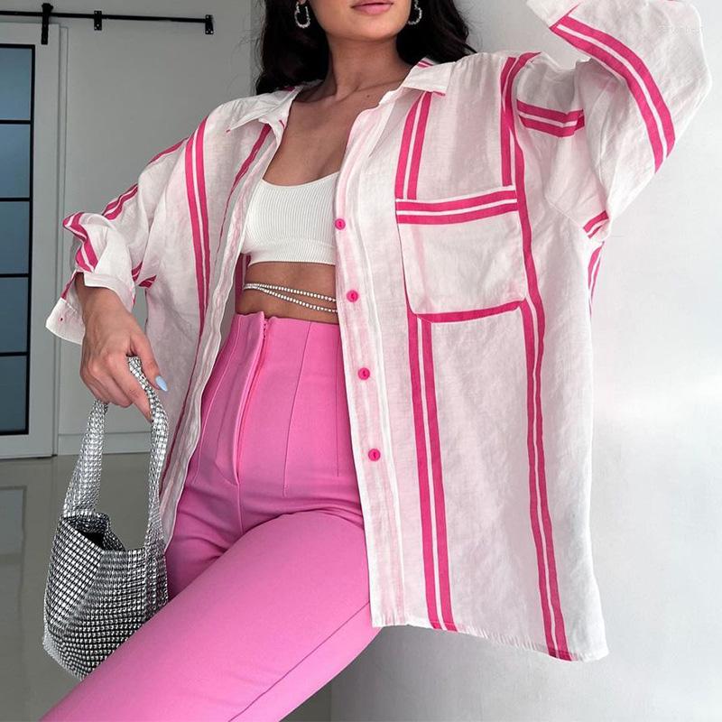 

Women's Blouses Women Elegant Striped Print Cardigan Blouse Shirts Summer Fashion Turn-down Collar Coat Lady Casual Long Sleeve Blusa, 01 white