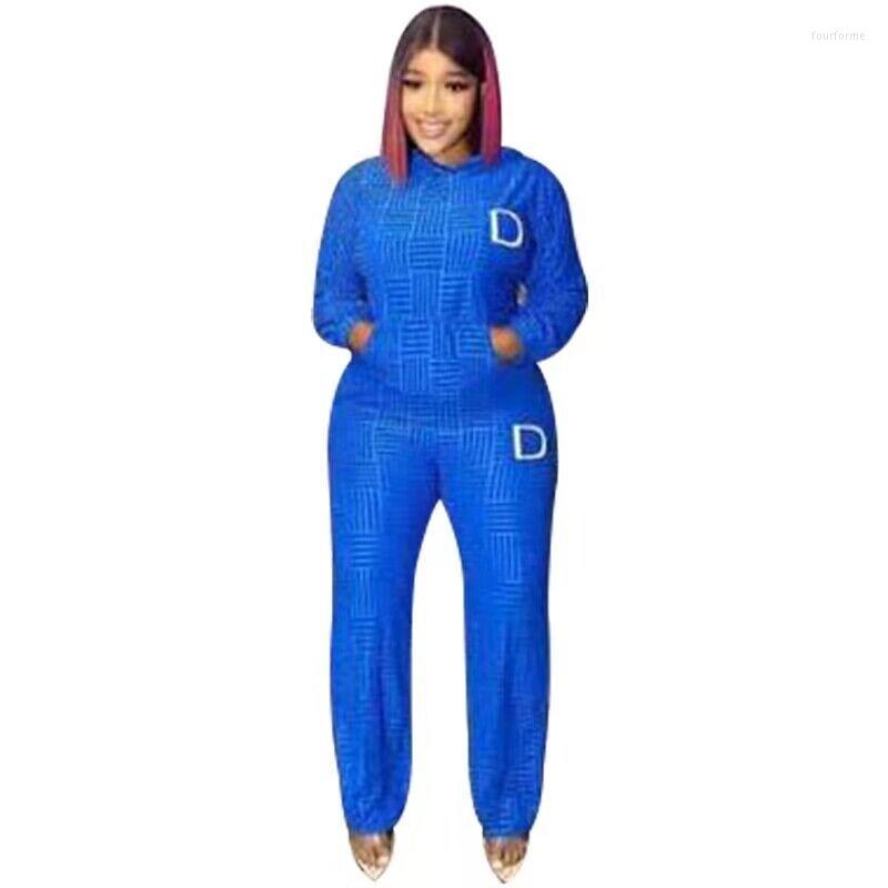 

Women's Two Piece Pants Women's Set Autumn Winter Letter Long Sleeve Tops Matching Casual Cotton Tracksuit Outfits Office Lady Suit, Blue