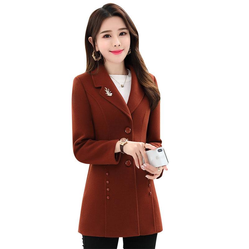 

Fur 2022 New Autumn Women's Woolen Coat Fashion Slim Wild Female Jacket Casual Long sleeve Overcoat Basic Coat Woolen Jacket Women, Dark green