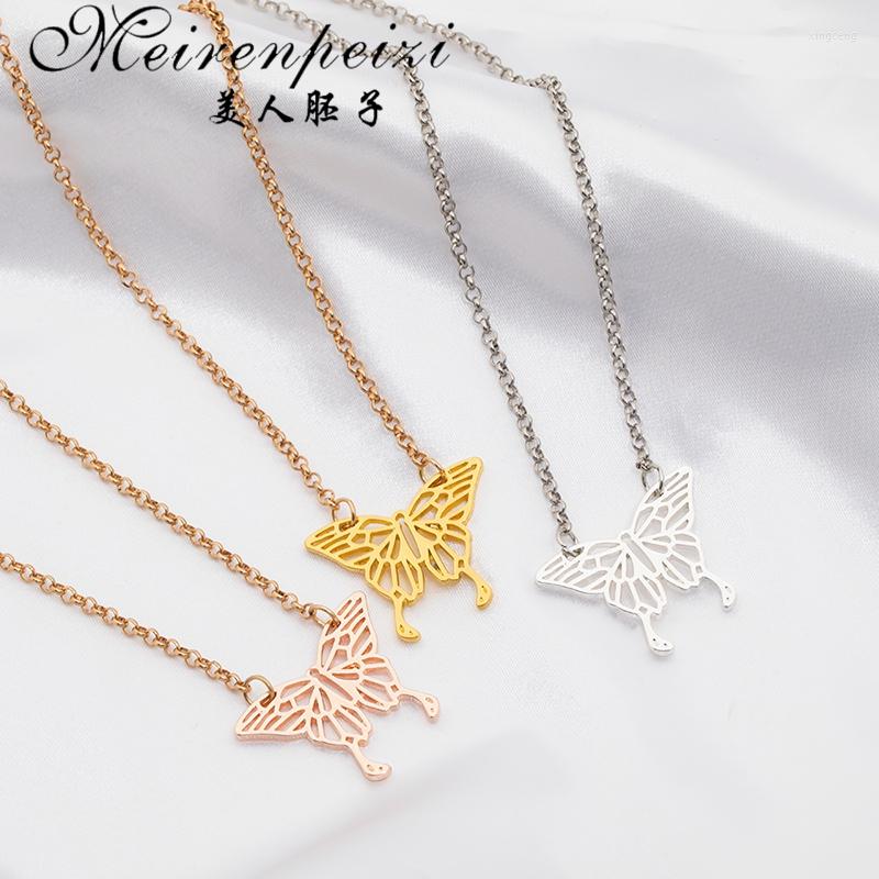 

Pendant Necklaces Female Girl Women Girlfriend Couples Lover Metal Gold Color Cute Sweet Chain Butterfly Charm Necklace