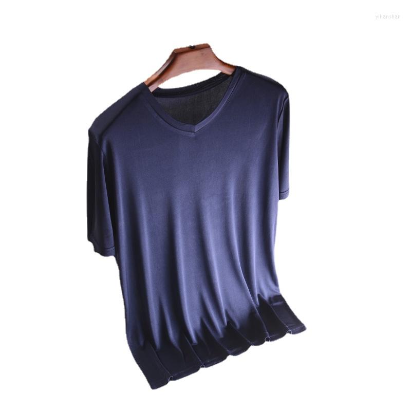 

Men's T Shirts Men's Silk Comfortable V-neck Short Sleeve Summer T-shirt Thin Casual Tees, Black