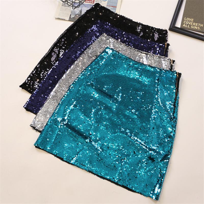 

Skirts Gowyimmes Spring Autumn Fashion Sexy Women Sequined Skirt Lady High Waist Female Party A-line Mini Bottomings PD722, B1rose gold