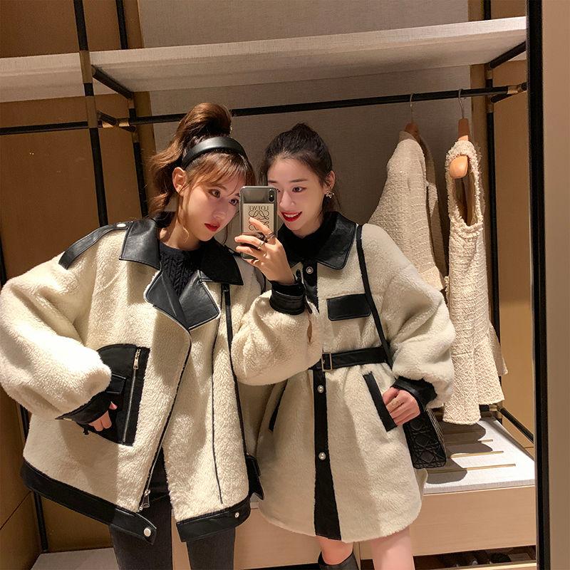 

Women' Wool & Blends Herstory 2023 Women Lambwool Shirling Furry Coat Female Winter Korean Style Stitching Loose Thick Temperament Jacket W, Style a
