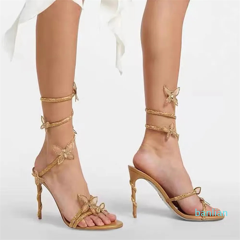 

Sandals Women's butterfly crystal decorative high sandals Designers Ankle Wraparound shoe for women, Customize 2#