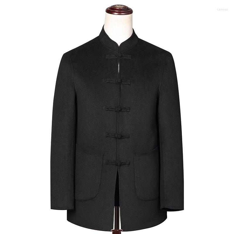 

Men's Jackets Men's Wool Coats & Winter Cashmere Jacket Man Section Single Breasted Overcoat Mandarin Collar Casual Woolen Coat, Black