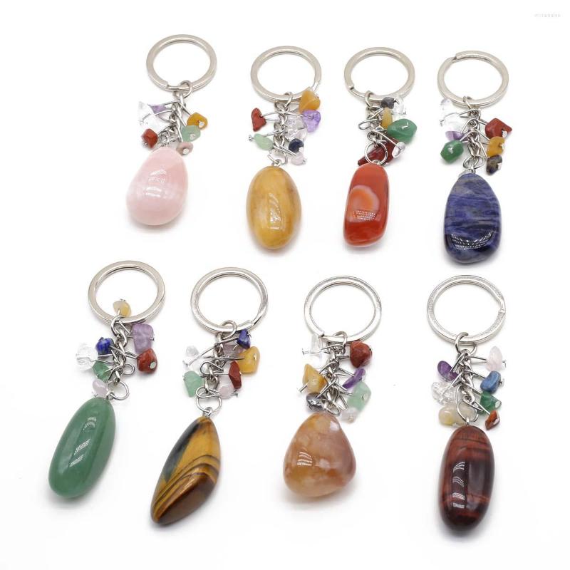 

Keychains Natural Stone Keychain Reiki Healing Crystals Quartz Lapis Lazuli Agate Jade Opal KeyRing Key Chain Hangle Jewelry Accessories