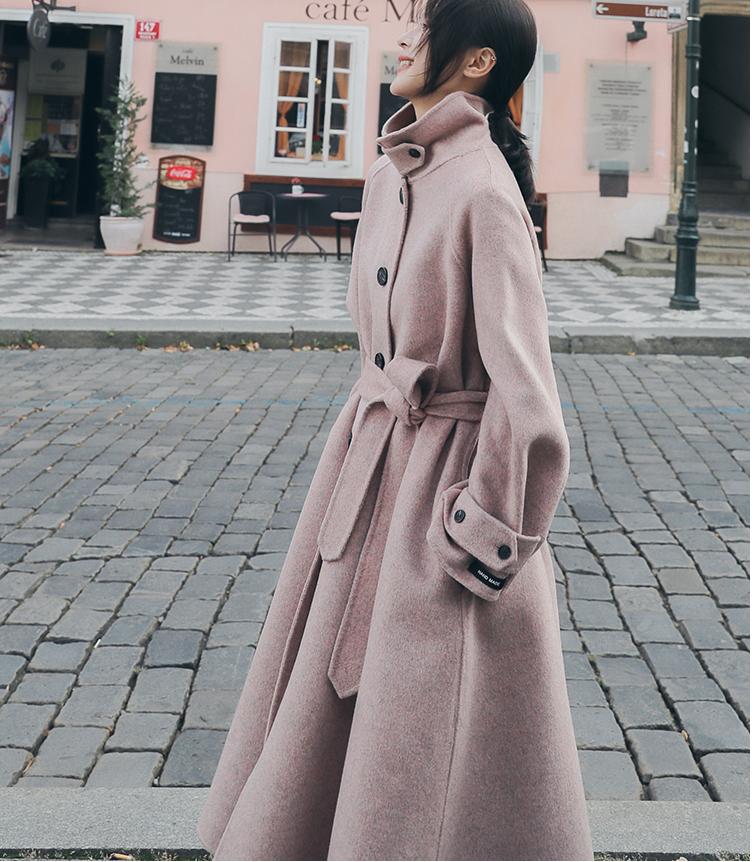 

Women' Wool & Blends Elegant Long Coat Lapel Pockets Belted Jackets Solid Color Coats Female OuterwearWomen, Khaki