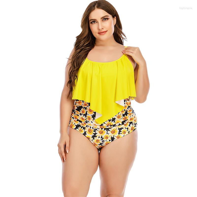 

Women's Swimwear High Waist Women Bikini Set 2023 Large Size Two Pieces Swimsuit Printed Push Up Ruffle Female Plus Beachwear 5XL, Swimwear 1
