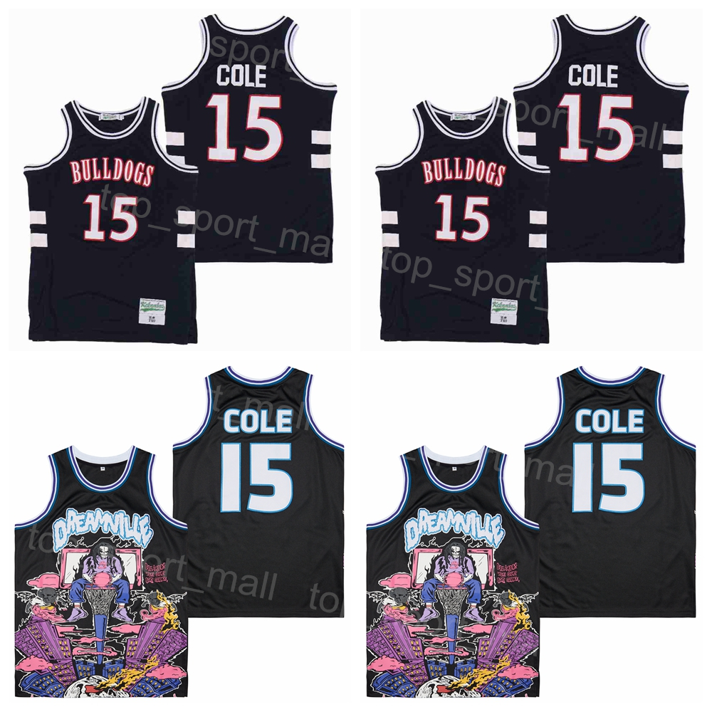 

High School Basketball 15 Jermaine Cole Jersey Terry Sanford Shirt Uniform BRAND X 15 DREAMVILLE Team Color Navy Blue Black Moive HipHop College Stitched Vintage
