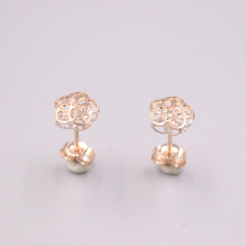 

Stud Earrings Pure 18K Rose Gold Women Gift Lucky Double Hollow Flower / 1g 16 8mm