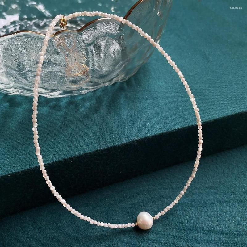 

Choker Minimalist Shell Pearl Necklace Thin 2mm Mini Shiny White Natural Freshwater Baroque Charm Short For Women