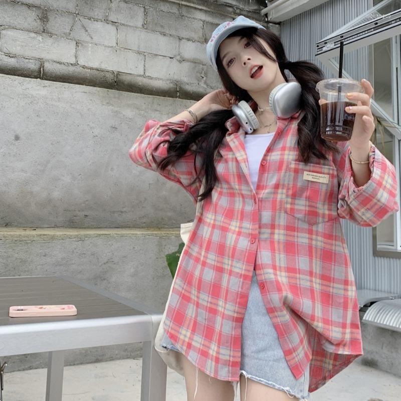 

Women' Blouses Korejepo Red Plaid Shirt Women' Summer Thin Hong Kong Vintage Chic Top 2023 Loose Casual Versatile Sunscreen Shirts