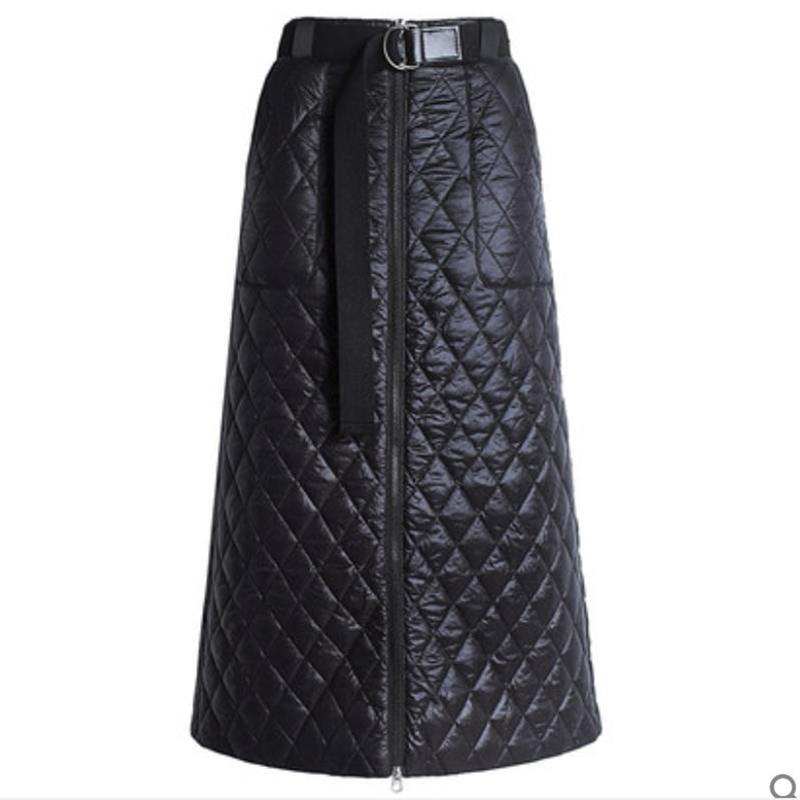 

Dresses Down cotton winter skirt new fashion zipper thick warm high waist package hip split skirt, Black