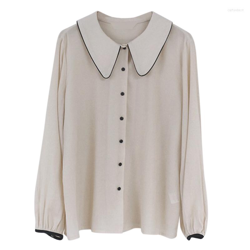 

Women's Blouses Korean Style Loose Lapel Art School Shirt, Beige