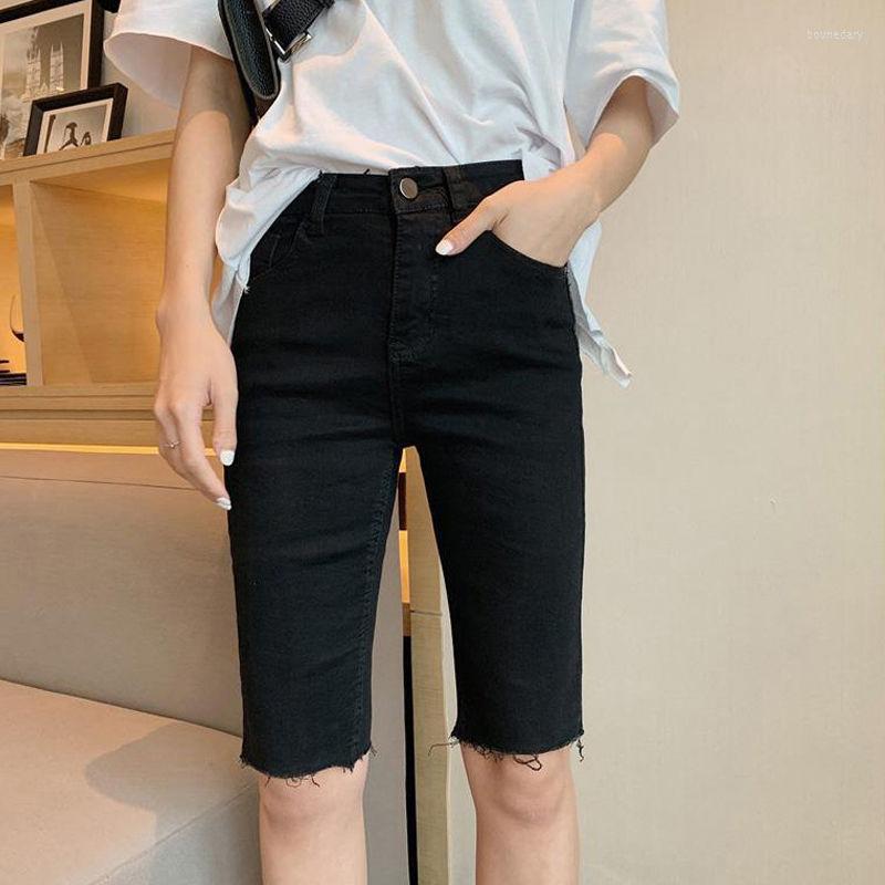 

Women' Jeans Woman' Knee Length Denim Pants Ladies Fashion Slim Trousers Skinny Female Elastic High Waist Oversize U114, Black