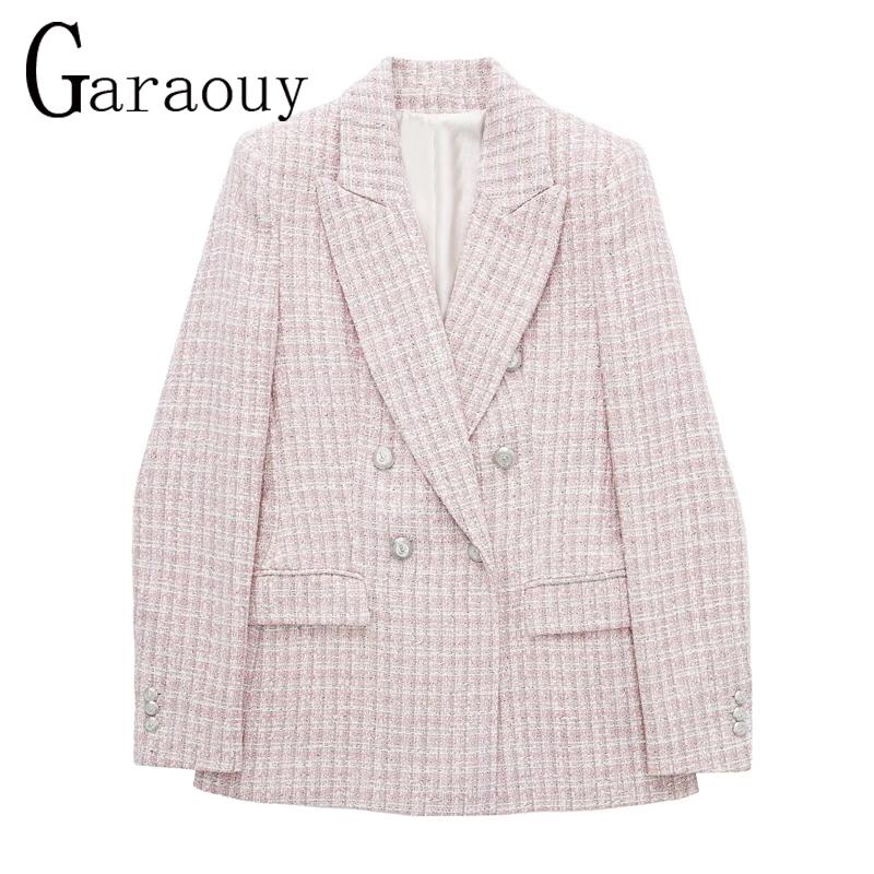 

Pants Garaouy 2022 New Autumn Women's Fashion Textured Doublebreasted Blazer Jacket Chic Pink Work Suit Coat Female Outwear Mujer Trf