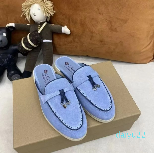 

Summer embellished Walk suede slippers shoes Genuine leather casual slip on flats for women shoes