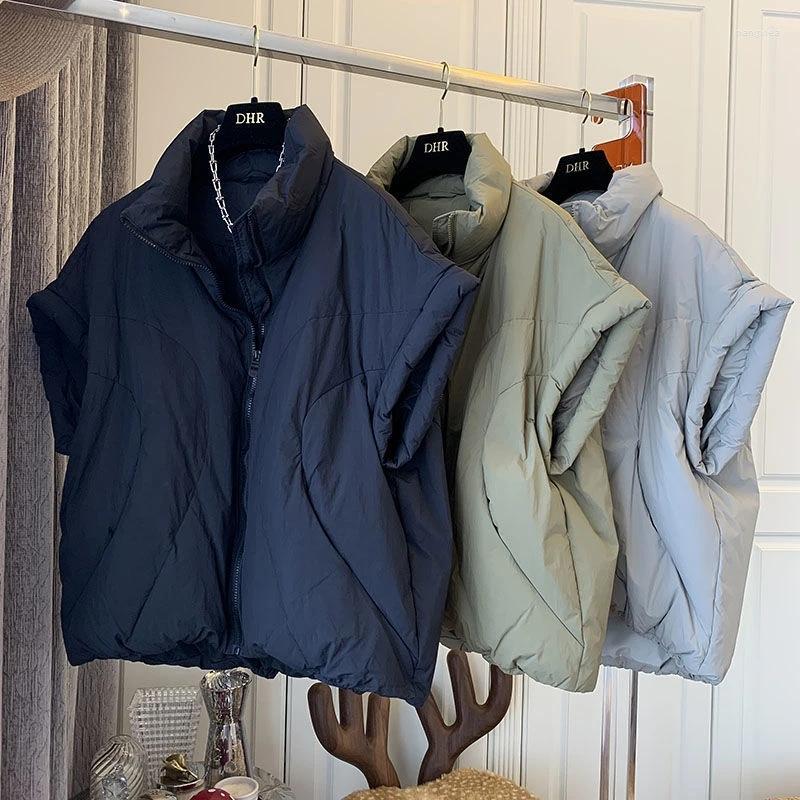 

Women's Vests Stand Neck Solid Color Sleeveless Parkas 2023 Korean Autumn Chic Loose Casual Cotton Zipper Design Sense Vest Jacket, Green